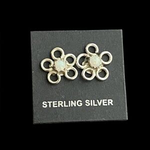 Native American Navajo Sylvia Chee sterling silver opal stud earrings